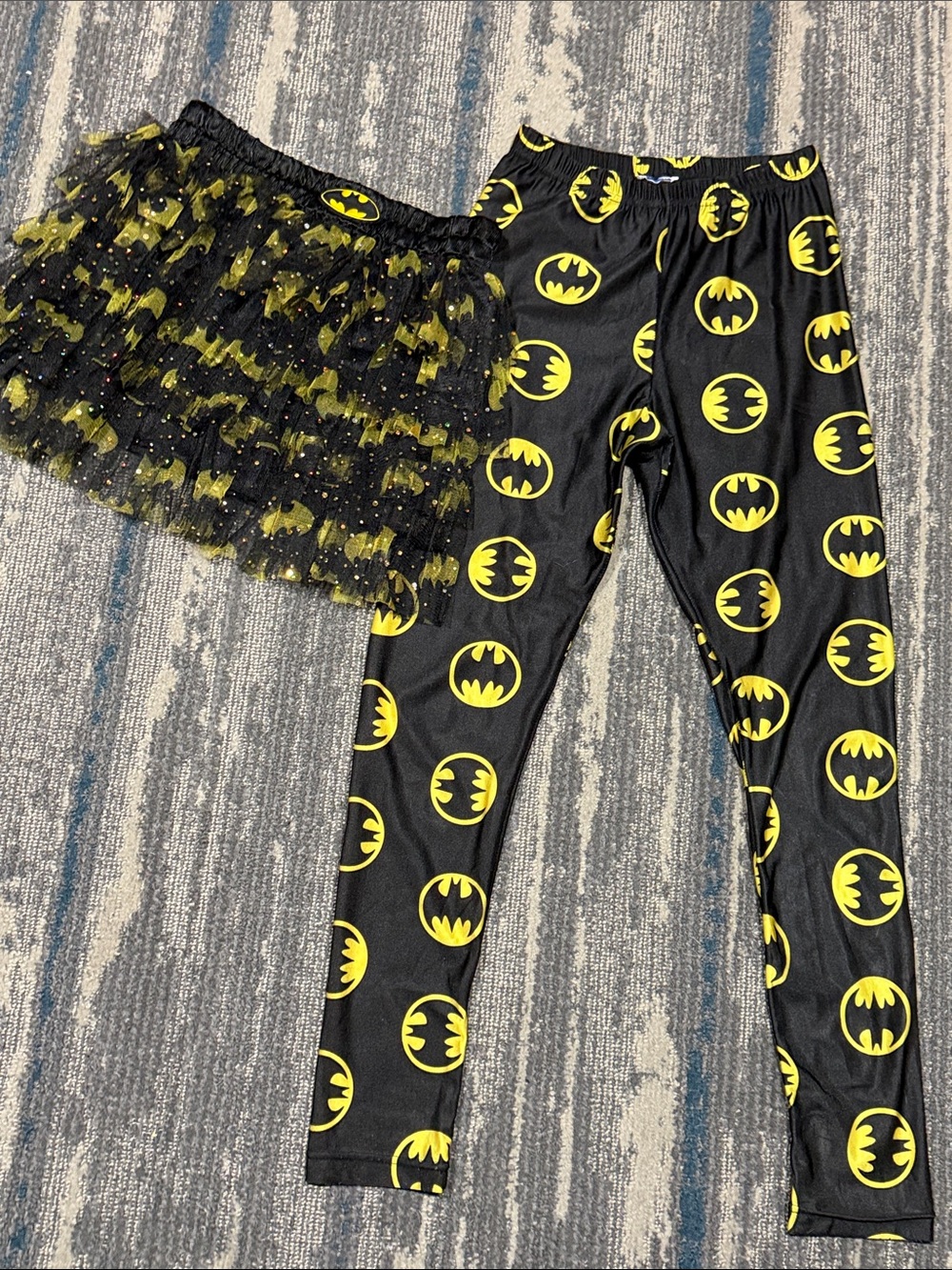 Size Small Batman Logo Black & Yellow Leggings with Tulle Skirt Costume